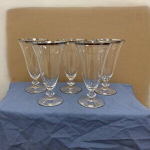 5 VINTAGE GLASTONBURY LOTUS MIRAMAR tea glasses, goblet, silver platinum ring